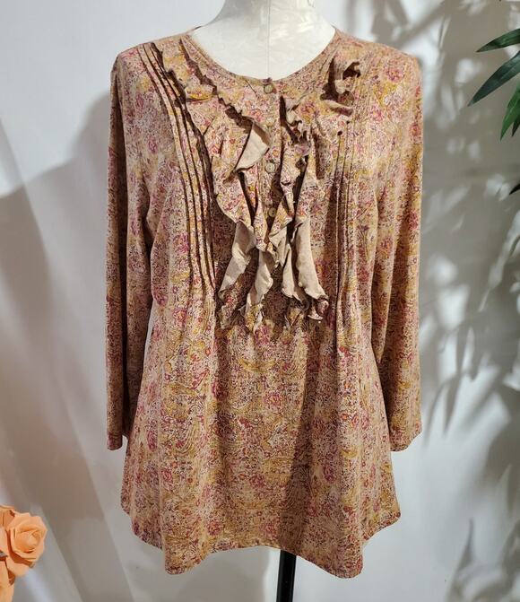 Lauren Ralph Lauren Tops - Lauren Ralph Lauren Jeans Paisley 3/4 Sleeve Ruffle Top Size XL Button Popover